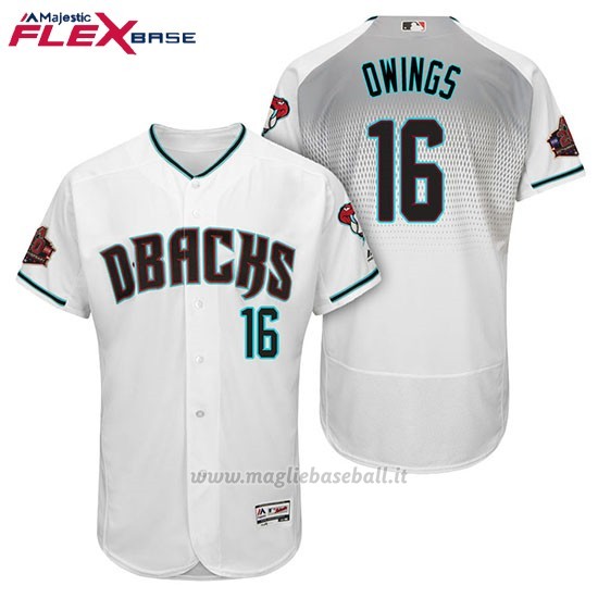 Maglia Baseball Uomo Arizona Diamondbacks 16 Chris Owings Bianco Aqua 1ª20 Anniversario Flex Base